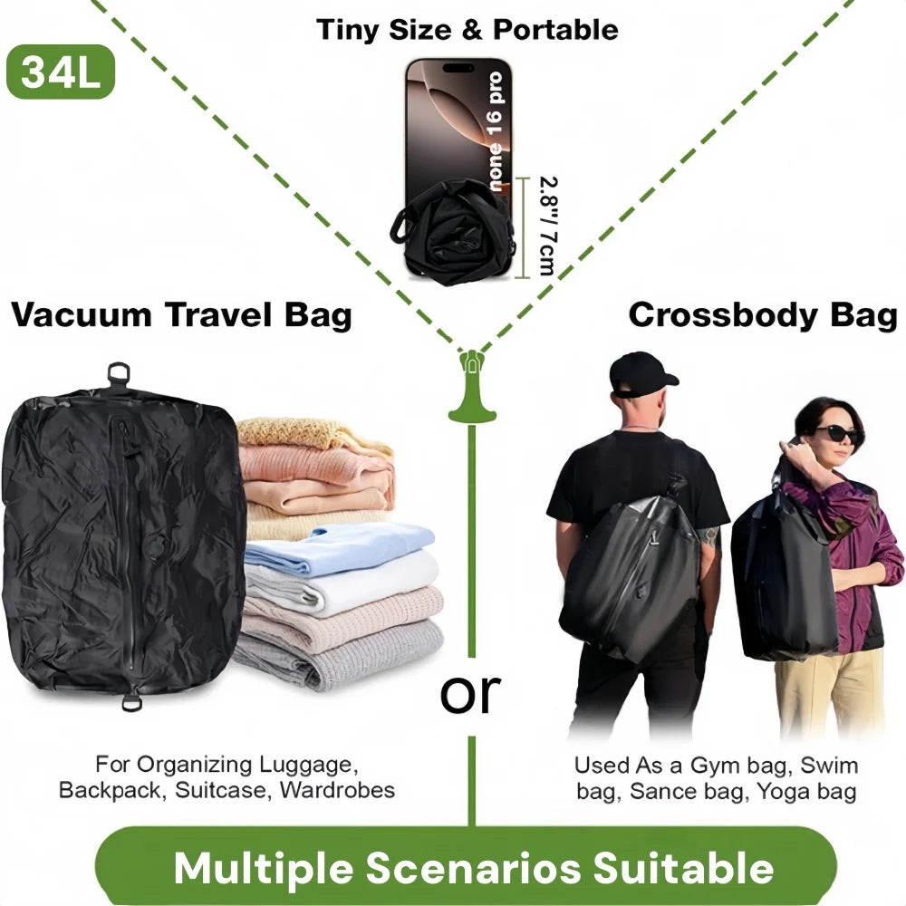 17L Travel Vacuum Bag Reusable Storage Bag Folding Outdoor Compression Bag with Air Pump for Suitcases Backpack Luggage